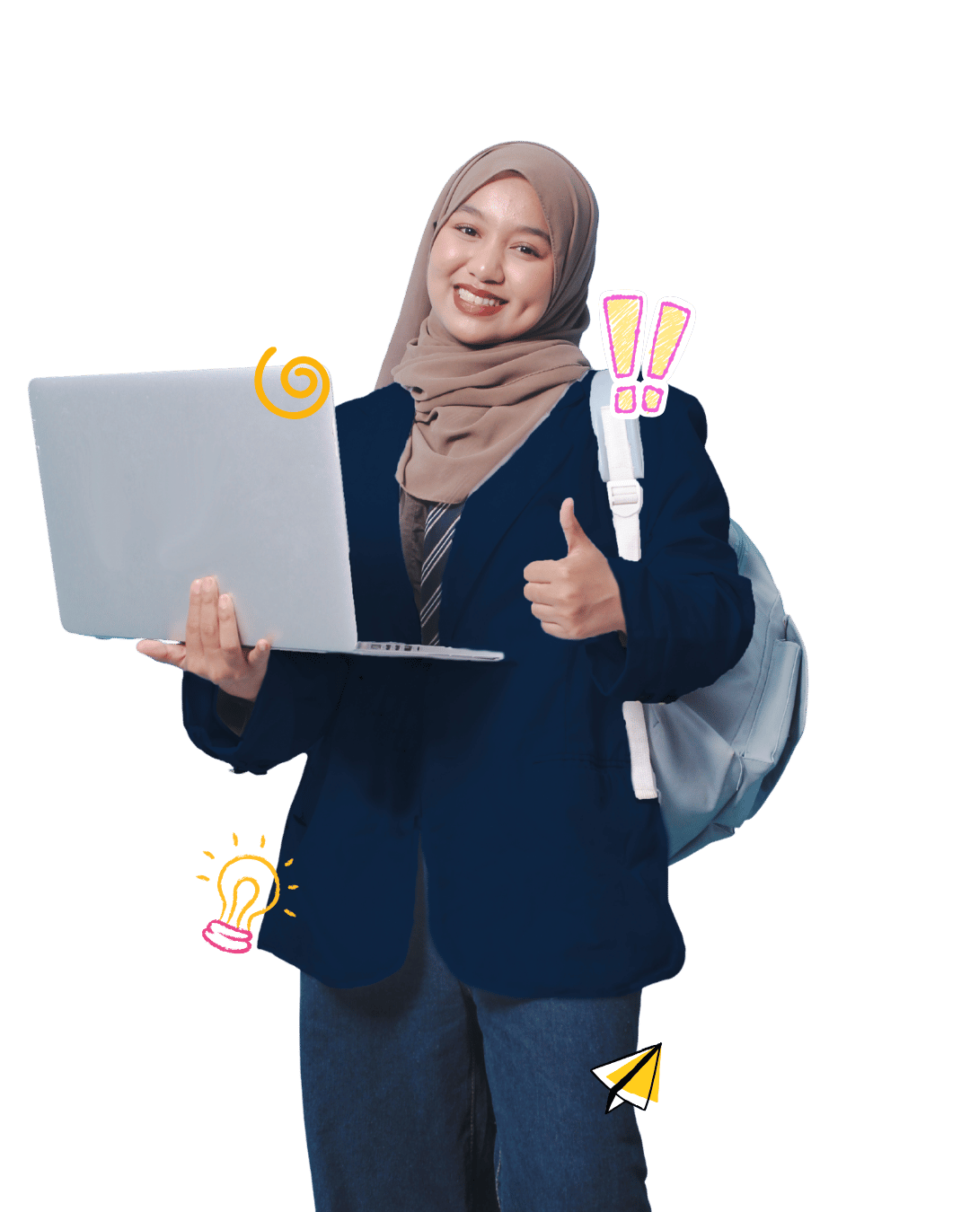 Ilustrasi wanita berhijab memegang laptop